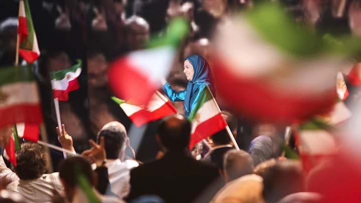 The great annual meeting of the Iranian resistance (NCRI) took place at the Villepinte exhibition center near Paris, France, on 1st July 2017. Mariam Radjavi (C) spoke in front of more than 100 000 people from the Iranian diaspora, coming from all over the world.French and international political leaders also made a speech to support her. (Photo by Siavosh Hosseini/NurPhoto via Getty Images)