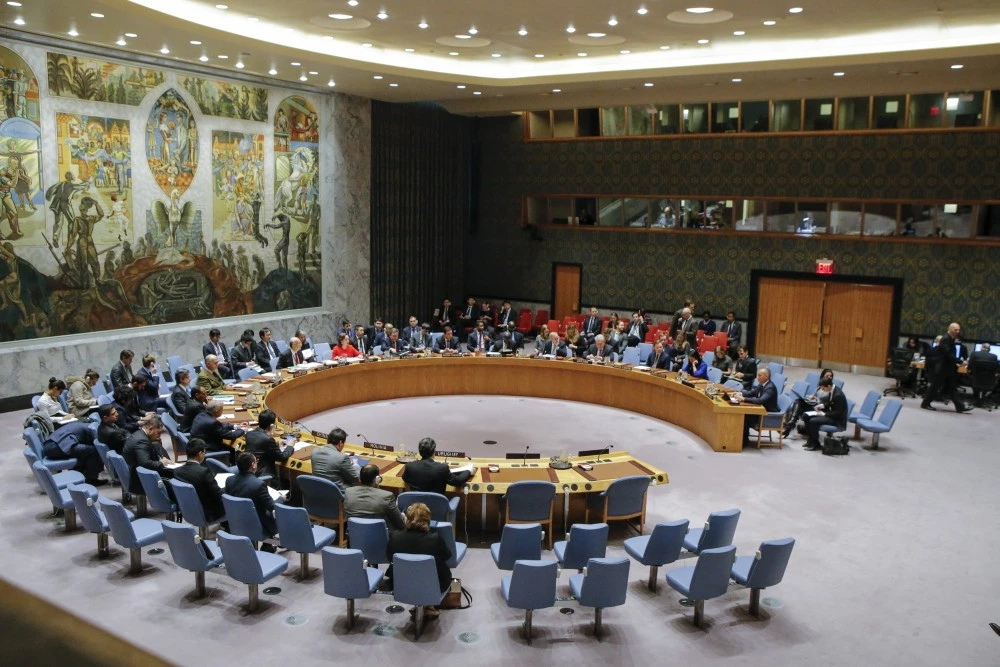 General view of the UN Security Council room during a meeting over the situation in the Middle East on December 18, 2017, at UN Headquarters in New York. The UN Security Council is to vote on a draft resolution rejecting US President Donald Trump's recognition of Jerusalem as the capital of Israel. / AFP PHOTO / KENA BETANCUR (Photo credit should read KENA BETANCUR/AFP/Getty Images)