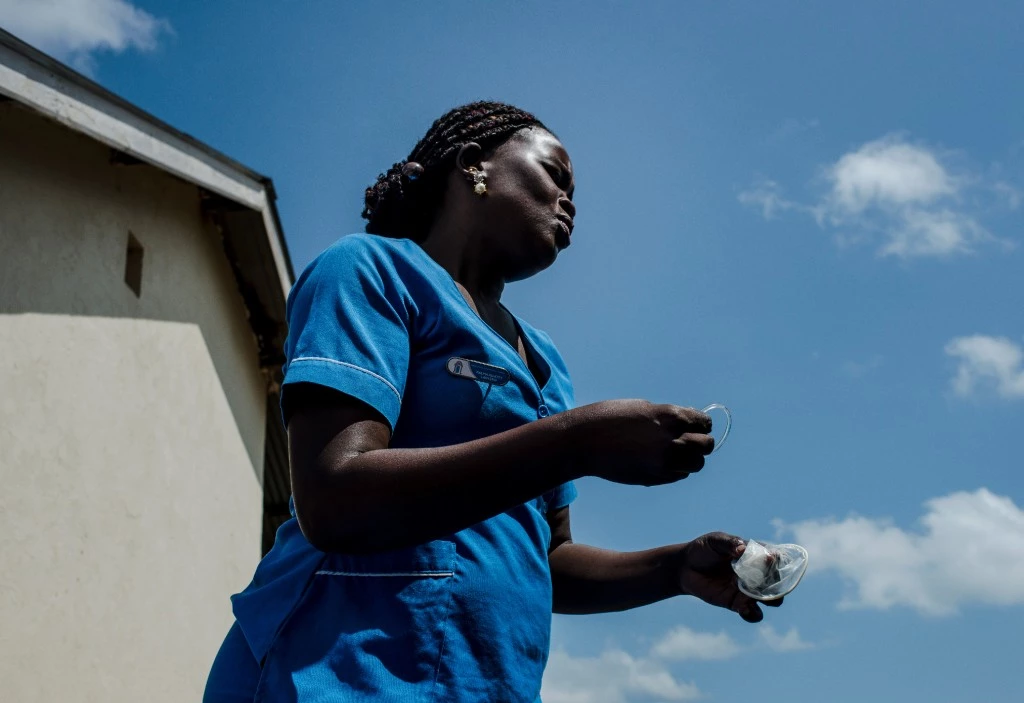 Felicity Lanyero, a Marie Stopes health worker gives a speech on family planning methods on March 26, 2018 in Parabongo, Uganda.