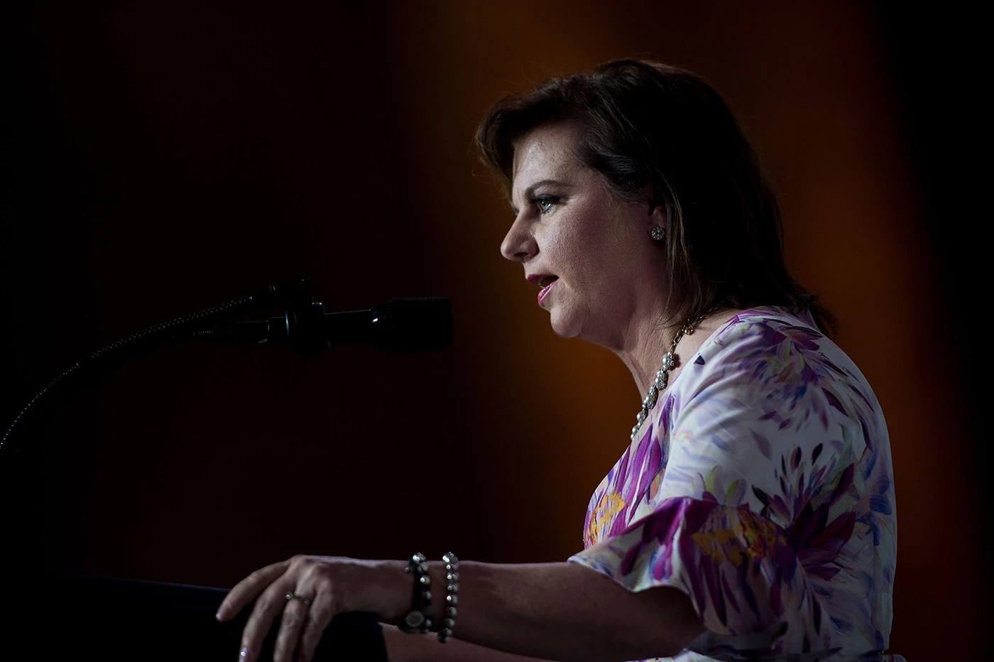 Marjorie Dannenfelser, presidente da Susan B. Anthony List, discursa durante a 11ª festa de gala anual da organização anti-aborto “Campaign for Life”, no National Building Museum, no dia 22 de maio de 2018, em Washington, DC.