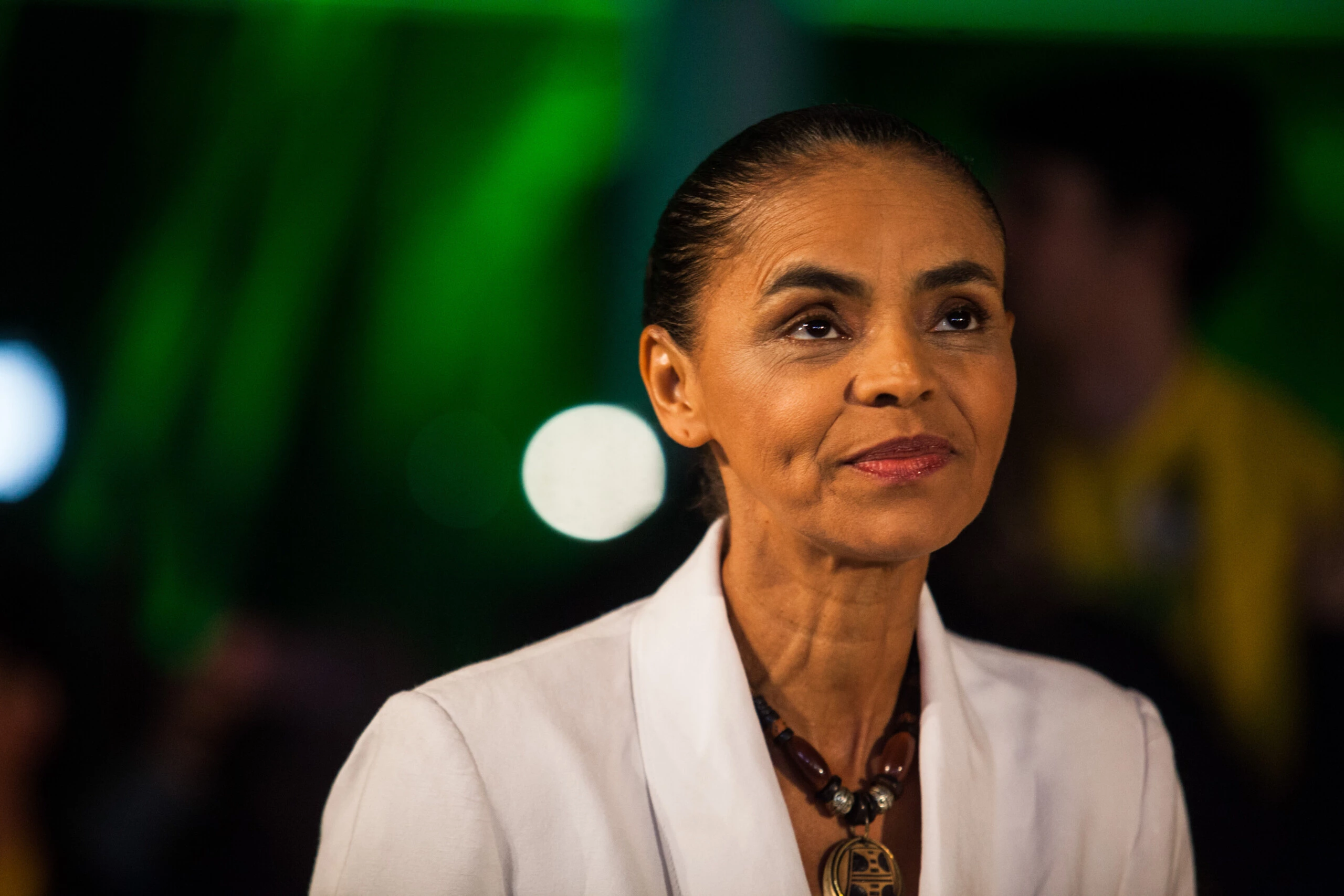 SAO PAULO, BRAZIL - OCTOBER 5: Brazilian candidate for President Marina Silva speaks during a press conference at the Brazilian Socialist Party on October 5, 2014 in Sao Paulo, Brazil. Marina Silva had 21% of the votes and will not move to the second round against the current President of the Republic, Dilma Rousseff and Aecio Neves. (Photos by Victor Moriyama/Getty Images)