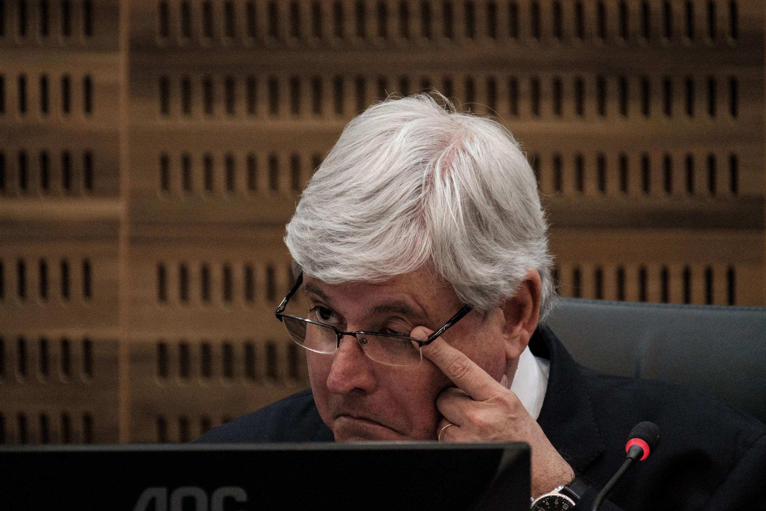 Brazil's Attorney General Rodrigo Janot attends a refund agreement ceremony at the Second Region Federal Court (TRF2) in Rio de Janeiro, Brazil on March 21, 2017.Rio de Janeiro hasn't been able to pay public employees properly for months, but help arrived Tuesday in the form of a windfall from impounded corruption money. $83 million became available to pay the 2016 end-of-year bonus for some 146,000 retired public servants, courtesy of funds repatriated from foreign accounts held by members of a corruption ring that was allegedly headed by former Rio governor Sergio Cabral, who ran the state between 2007 and 2014. / AFP PHOTO / Yasuyoshi Chiba (Photo credit should read YASUYOSHI CHIBA/AFP via Getty Images)