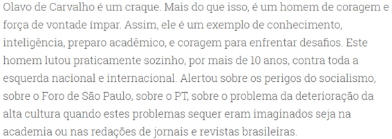 Trecho do depoimento de Adolfo Sachsida sobre Olavo de Carvalho.