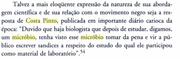 Resposta dada por Costa Pinto a um jornal carioca da época, em trecho do livro “O sortilégio da cor: identidade, raça e gênero no Brasil”