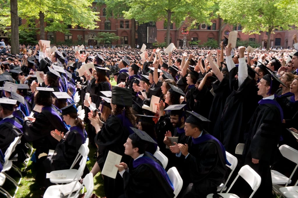 Graduates celebrate during Yale University's commencement in New Haven, Conn., Monday, May 25, 2009. (AP Photo/Douglas Healey)