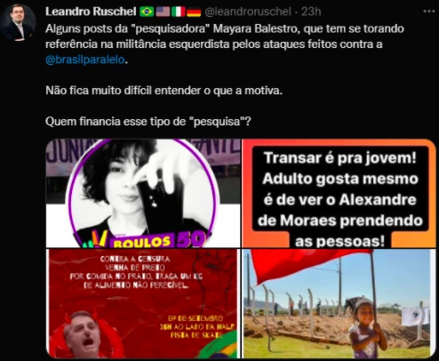 Leandro Ruschel postando fotos pessoais da pesquisadora no Twitter.