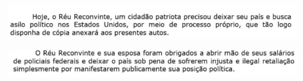 Trechos de documento sobre pedido de asilo de André Valdez e Letícia Padilha
