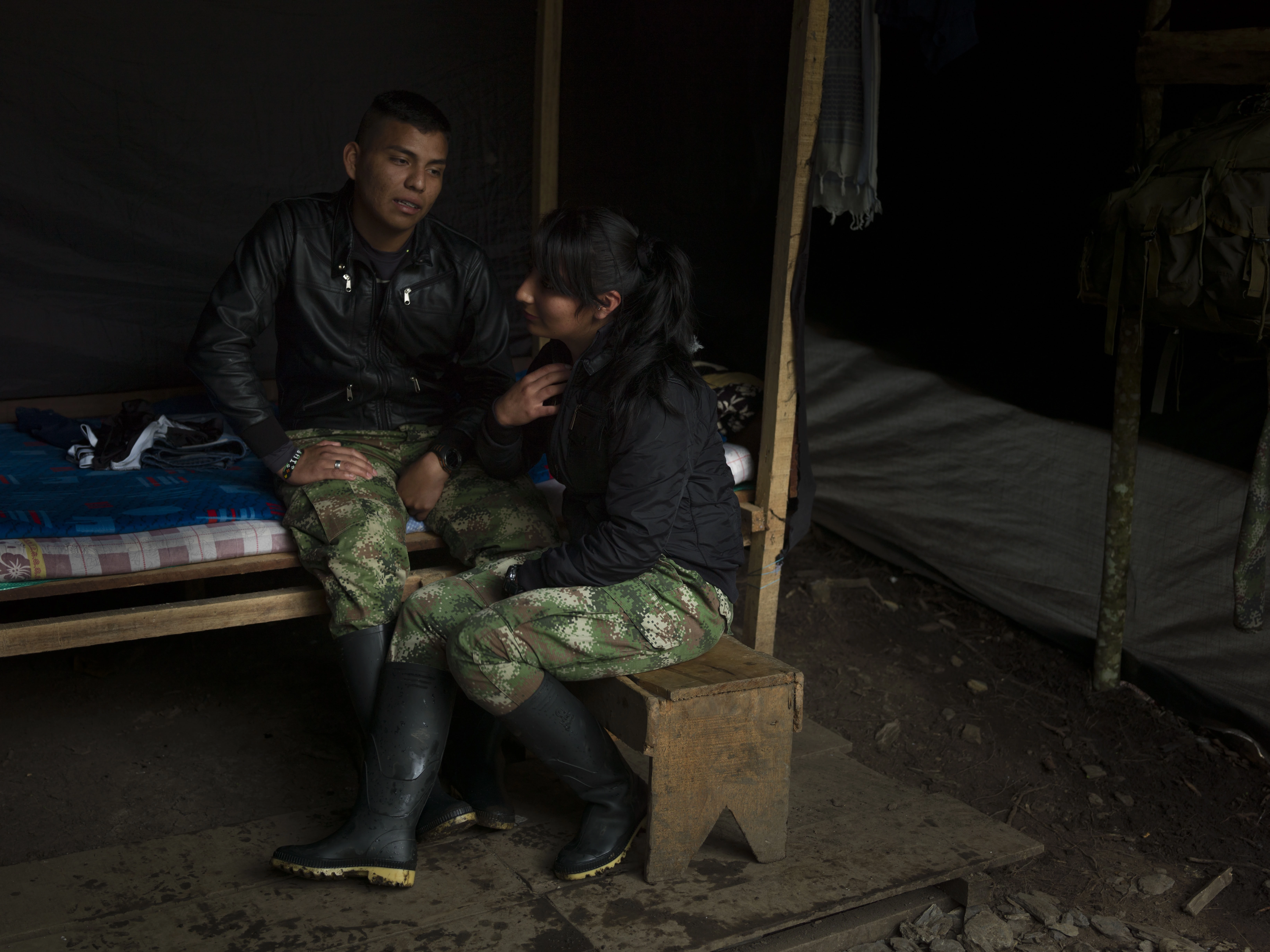 COLOMBIA. 2017. A guerrilla couple in a tent.
