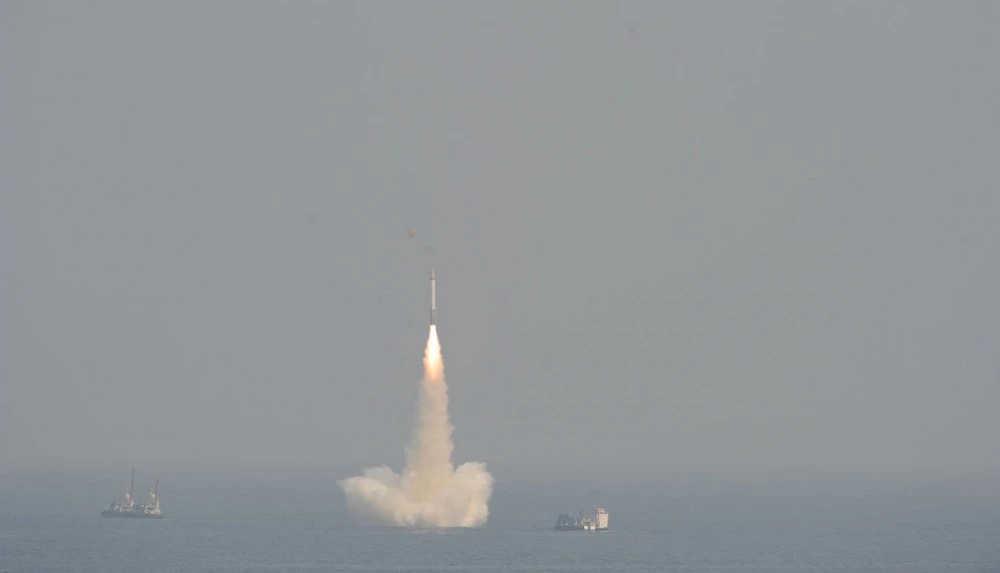 India tested its medium range Submarine Launched Ballistic Missile system, it was launched from a secret location in the Bay of Bengal from a depth of 50 meters. This nuclear capable missile will now be deployed on INS Arihant, India's locally made N-powered submarine. India became the fifth nation to have this potent technology by which it can stealthily hide its nuclear weapons deep in the ocean and strike at will. India calls these Weapons of Peace. It is an intelligent missile (Photo by Pallava Bagla/Corbis via Getty Images)