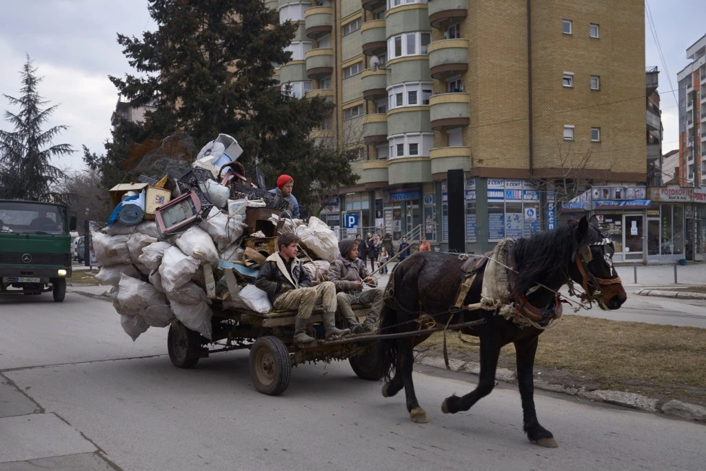 MITROVICA, KOSOVO - FEBRUARY 20: Teenagers ride a cart in the Albanian part of Mitrovica as the new US Trump administration reaffirms its support for a stable Kosovo, the newest European state and former region of Serbia on February 20, 2017 in Mitrovica, Kosovo. Tensions escalated between Serbia and Kosovo after a failed attempt of Serbia to send a train to Kosovo painted in the colors of the Serbian national flag with the text "Kosovo is Serbia". (Photo by Pierre Crom/Getty Images)