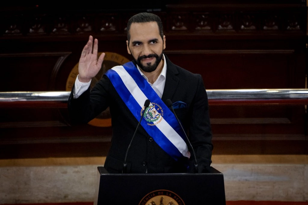 SAN SALVADOR, EL SALVADOR - JUNE 01: President of El Salvador Nayib Bukele delivers a message to the citizens as he celebrates his third year in office at the Legislative Assembly of the Republic of El Salvador building on June 1, 2022 in San Salvador, El Salvador. Salvadoran President Nayib Bukele is celebrating his third year in office. (Photo by Ulises Rodriguez/APHOTOGRAFIA/Getty Images)