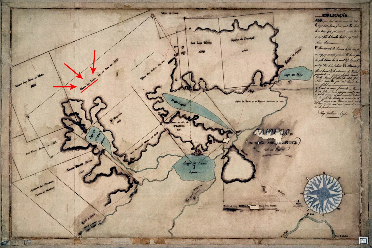 Mapa do século 18 identifica "Terra dos Índios" ainda em 1765 na região de Viana, Maranhão (no alto, à esquerda).