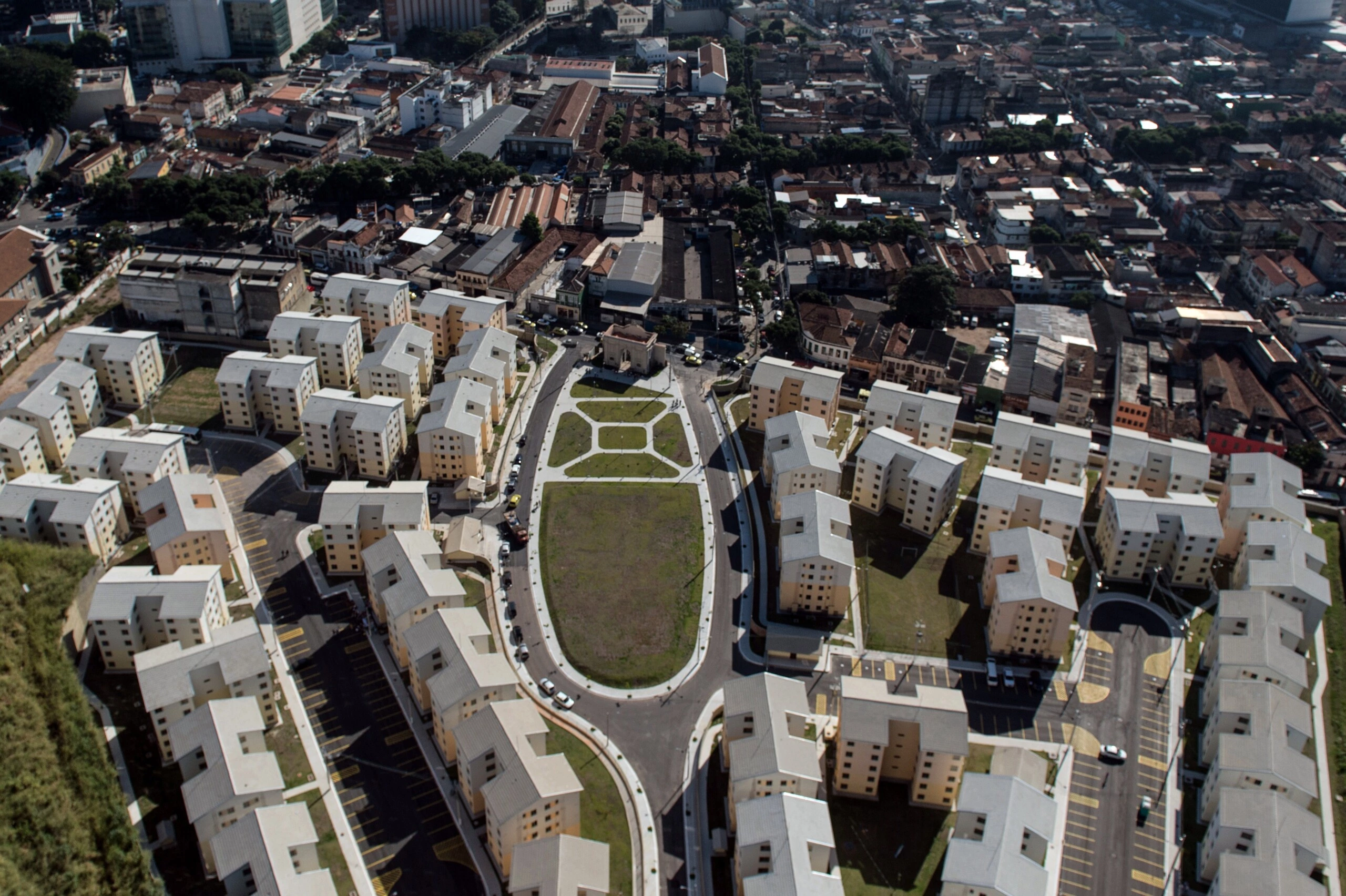 Aerial view of the apartments of the Government social project Minha Casa Minha Vida in Rio de Janeiro, Brazil, on June 28, 2014. AFP PHOTO / YASUYOSHI CHIBA        (Photo credit should read YASUYOSHI CHIBA/AFP/Getty Images)