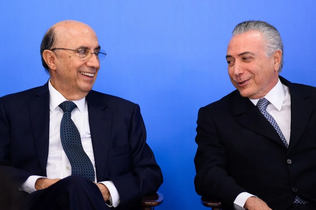 Brazilian Finance Minister Henrique Meirelles (L) and acting President Michel Temer attend a meeting with business leaders at Planalto Palace in Brasilia, June 8, 2016.<br /><br /><br /><br /><br /><br /> Brazil's annual inflation rate crept up last month to 9.32 percent, officials said Wednesday, sounding new alarm bells for Latin America's largest economy as it struggles through a deep recession. The stubbornly high inflation rate had been looking somewhat better recently, falling in each of the past three months, to 9.28 percent in April. / AFP / ANDRESSA ANHOLETE        (Photo credit should read ANDRESSA ANHOLETE/AFP/Getty Images)