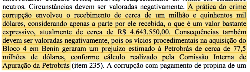 Trecho da sentença de condenação de Eduardo Cunha.