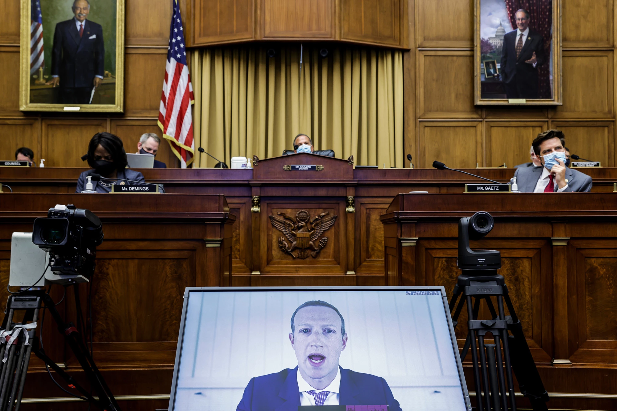 WASHINGTON, DC - JULY 29: Facebook CEO Mark Zuckerberg speaks via video conference during the House Judiciary Subcommittee on Antitrust, Commercial and Administrative Law hearing on Online Platforms and Market Power in the Rayburn House office Building, July 29, 2020 on Capitol Hill in Washington, DC. (Photo by Graeme Jennings-Pool/Getty Images)
