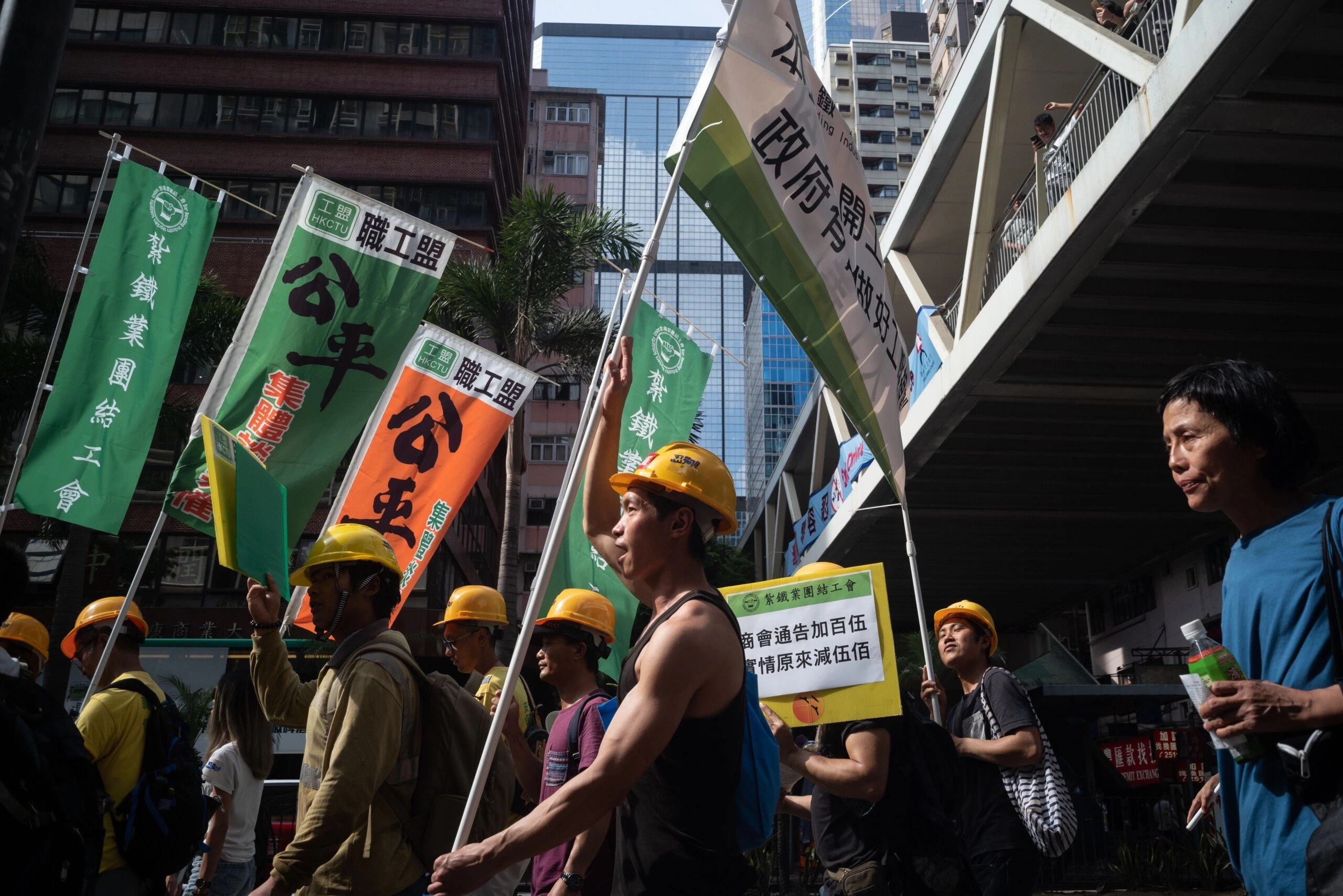 Protestantes participam de manifestação do Dia do Trabalho em Hong Kong, em primeiro de maio de 2018.
