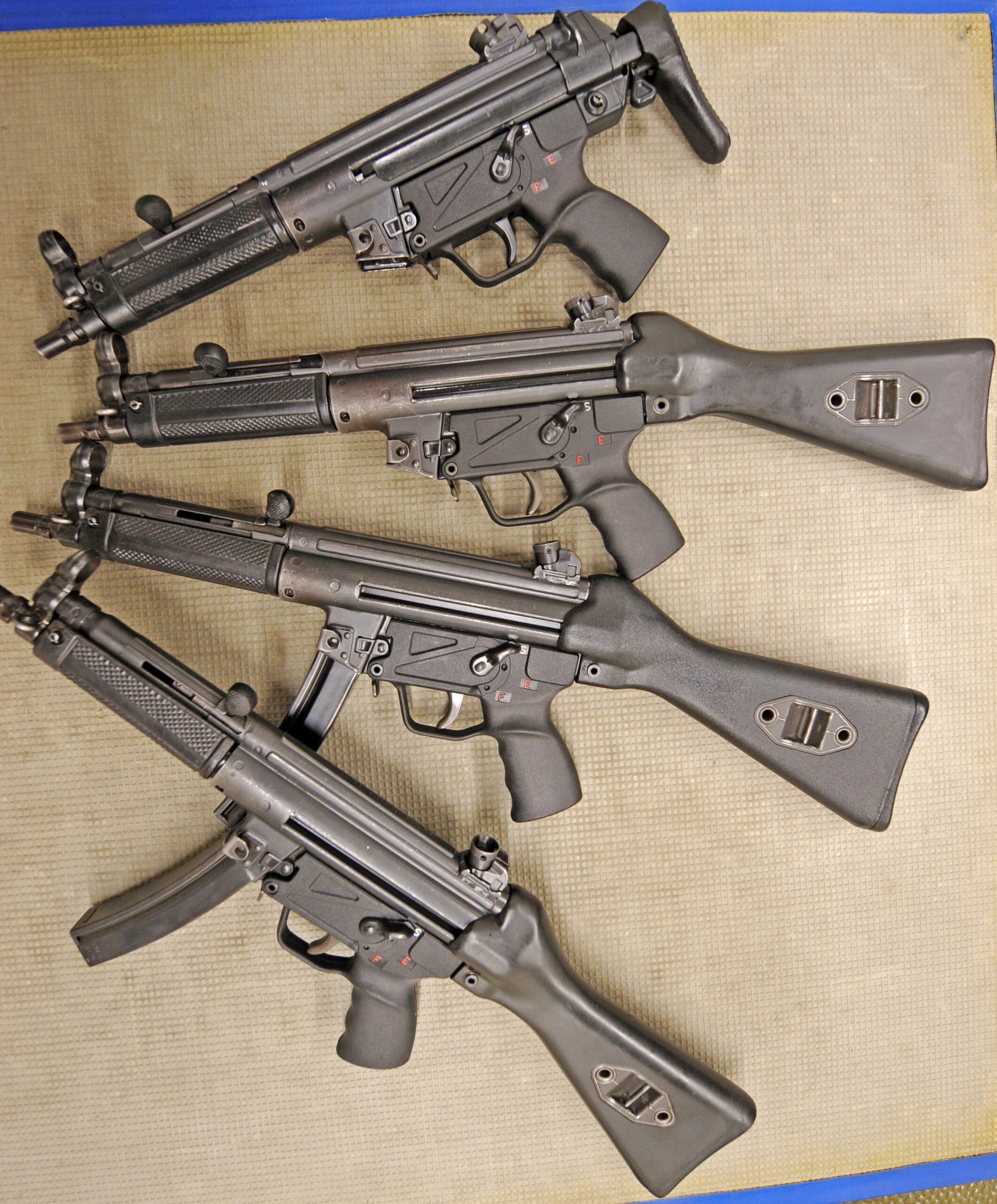 FILE - A file photo dated 15 March 2010 shows machine pistols MP5 made by German weapon manufacturer Heckler & Koch at the police shooting range in Freiburg, Germany, 15 March 2010. According to reports by peace activists, these weapons were delivered to the Egyptian police in the past. Egpyt has received deliveries of tank part, submarine material and machine pistols for years. The German government has now stopped these exports because of the unrest and orders aren't being filled anymore. Photo by: Patrick Seeger/picture-alliance/dpa/AP Images