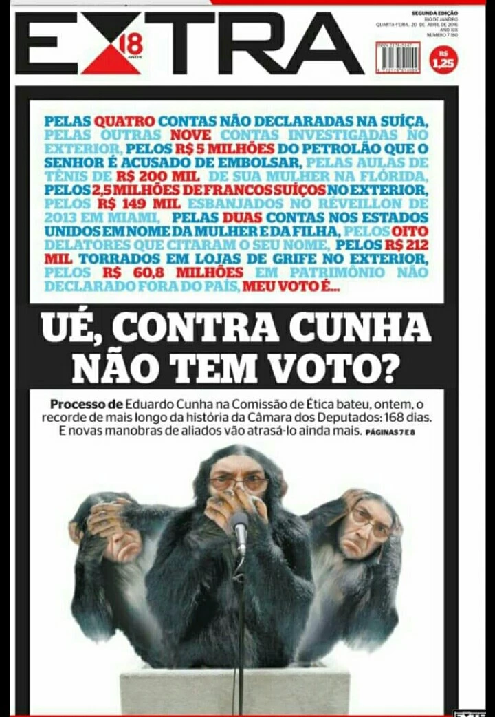 Capa do "Extra" com crítica ao lento processo de Eduardo Cunha