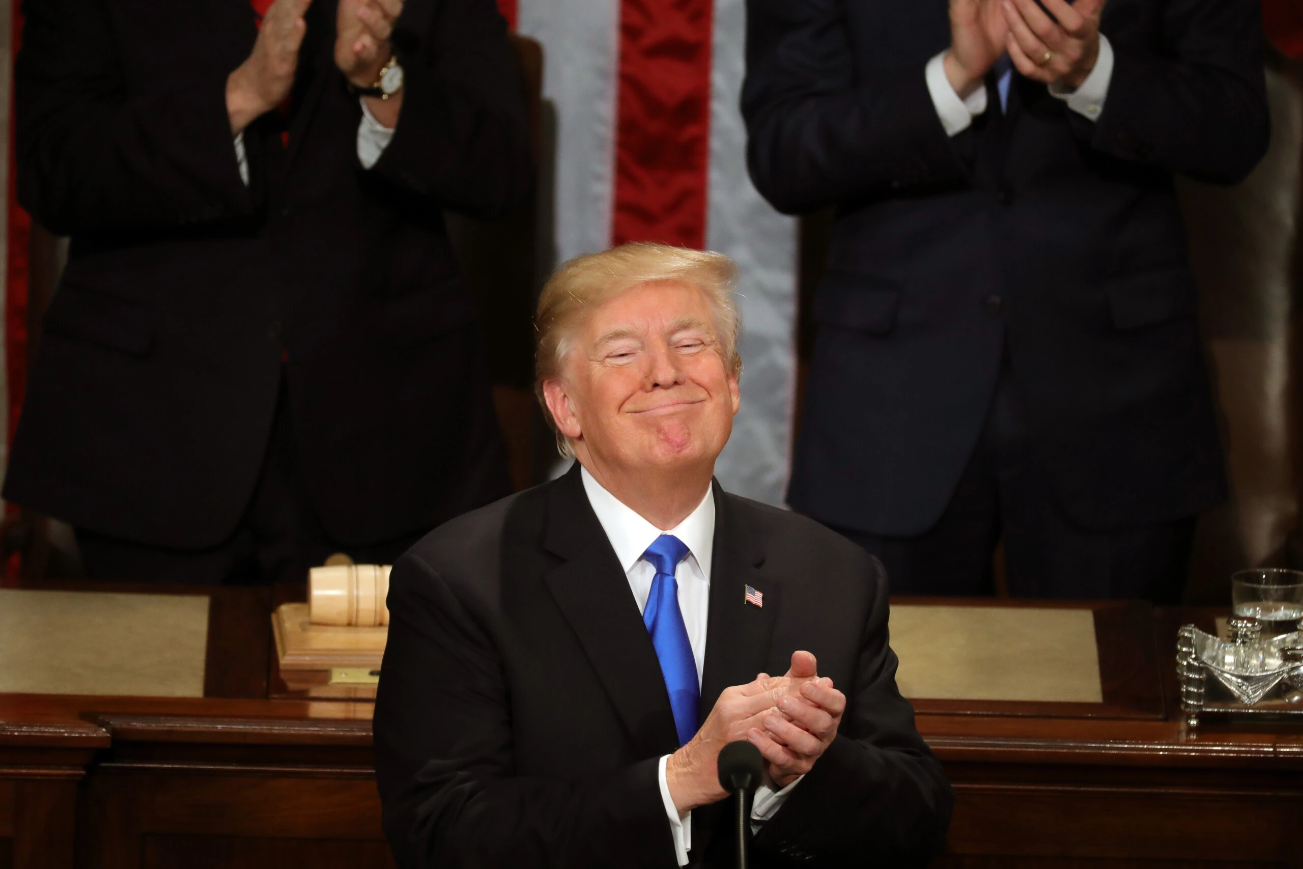 WASHINGTON, DC - JANUARY 30:  U.S. President Donald J. Trump claps during the State of the Union address in the chamber of the U.S. House of Representatives January 30, 2018 in Washington, DC. This is the first State of the Union address given by U.S. President Donald Trump and his second joint-session address to Congress.  (Photo by Chip Somodevilla/Getty Images)