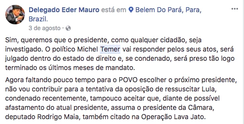 Post de Éder Mauro em agosto