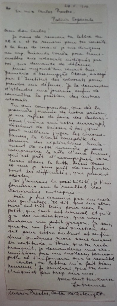 Carta de Olga Benario para Luiz Carlos Prestes, de 29 de maio de 1936, pertencente ao acervo do Arquivo Público do Estado do Rio de Janeiro