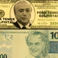 Dinheiro falso impresso com a cara de Temer pela oposição.