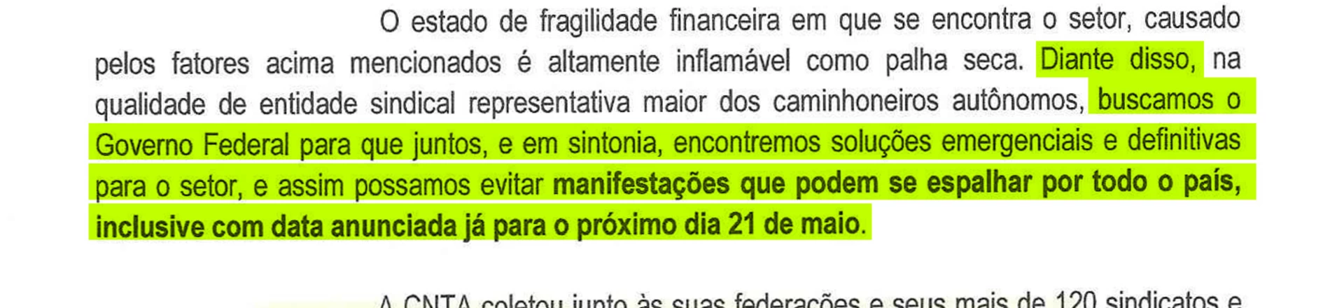 Documento da CNTA do dia 16 de maio antecipava greve ao governo. Documento da CNTA do dia 16 de maio antecipava greve ao governo.