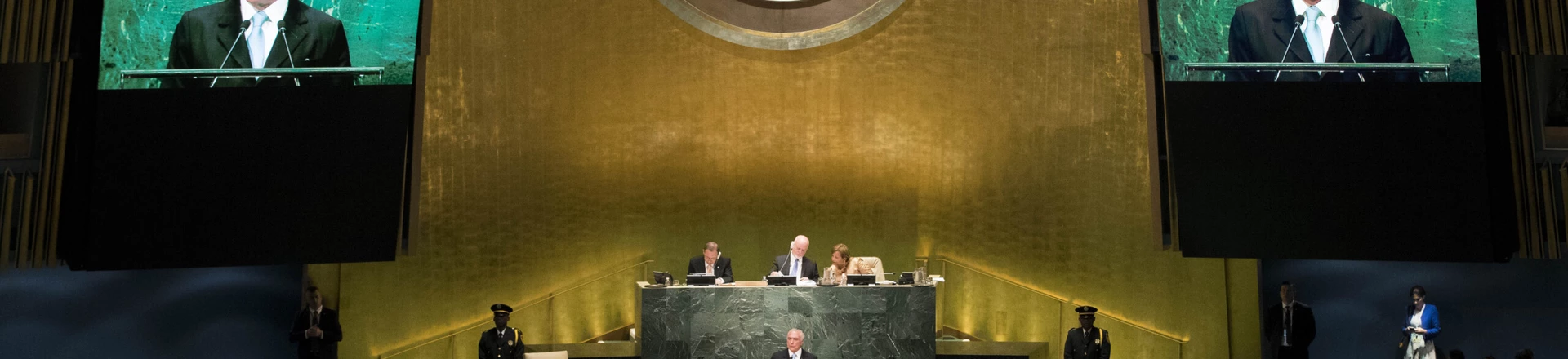 NEW YORK, NEW YORK - SEPTEMBER 20: President of Brazil Michel Temer addresses the United Nations General Assembly at UN headquarters, September 20, 2016 in New York City. According to the UN Secretary-General Ban ki-Moon, the most pressing matter to be discussed at the General Assembly is the world's refugee crisis. (Photo by Drew Angerer/Getty Images) NEW YORK, NEW YORK - SEPTEMBER 20: President of Brazil Michel Temer addresses the United Nations General Assembly at UN headquarters, September 20, 2016 in New York City. According to the UN Secretary-General Ban ki-Moon, the most pressing matter to be discussed at the General Assembly is the world's refugee crisis. (Photo by Drew Angerer/Getty Images)