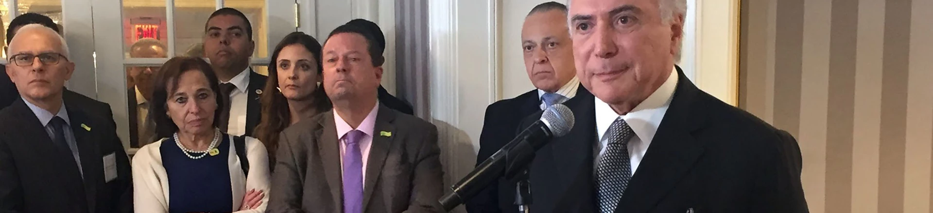 Brazilian president Michel Temer talks to the press after a meeting in New York with US investors, organized by the Council of the Americas on September 21, 2016. / AFP / Leila MACOR        (Photo credit should read LEILA MACOR/AFP/Getty Images) Brazilian president Michel Temer talks to the press after a meeting in New York with US investors, organized by the Council of the Americas on September 21, 2016. / AFP / Leila MACOR        (Photo credit should read LEILA MACOR/AFP/Getty Images)