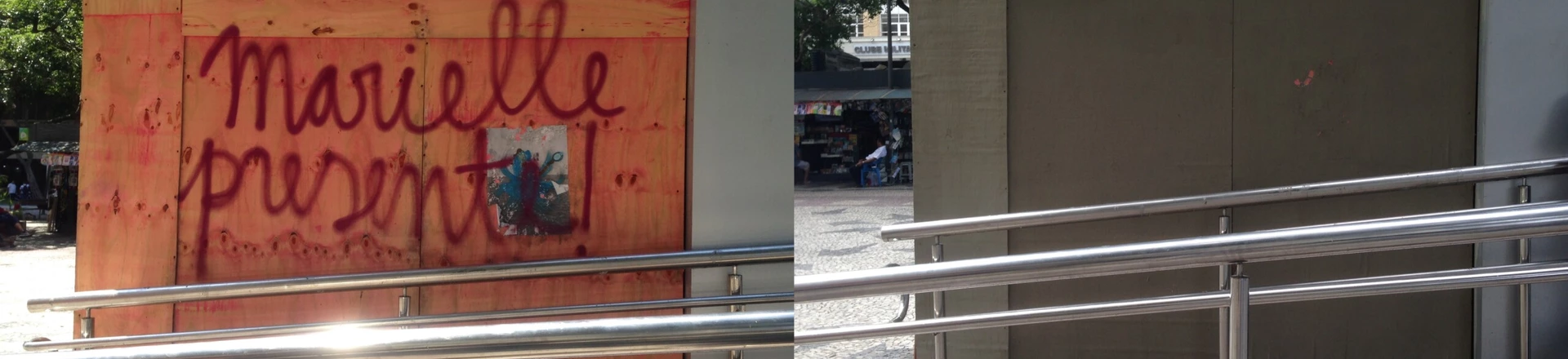 Pichação em tapume no Metrô da Cinelândia foi apagado 30 dias após o crime. 
