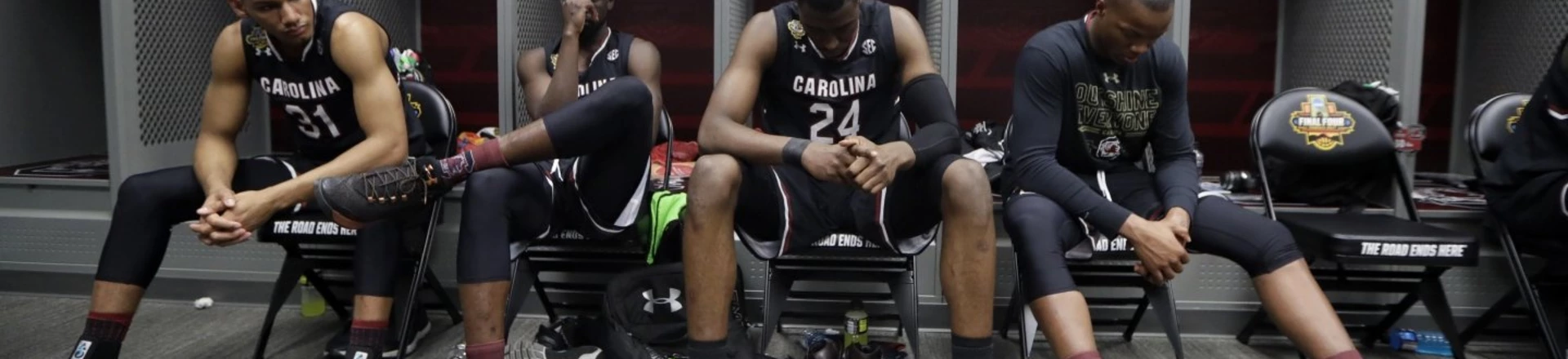 South Carolina players sit in the locker room after the semifinals of the Final Four NCAA college basketball tournament against Gonzaga, Saturday, April 1, 2017, in Glendale, Ariz. Gonzaga won 77-73. (AP Photo/Mark Humphrey) South Carolina players sit in the locker room after the semifinals of the Final Four NCAA college basketball tournament against Gonzaga, Saturday, April 1, 2017, in Glendale, Ariz. Gonzaga won 77-73. (AP Photo/Mark Humphrey)