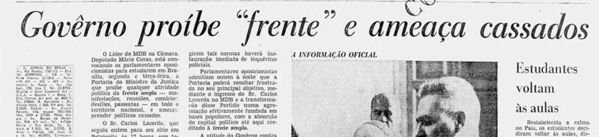 Reprodução da capa do Jornal do Brasil de 6 de abril de 1968 Reprodução da capa do Jornal do Brasil de 6 de abril de 1968