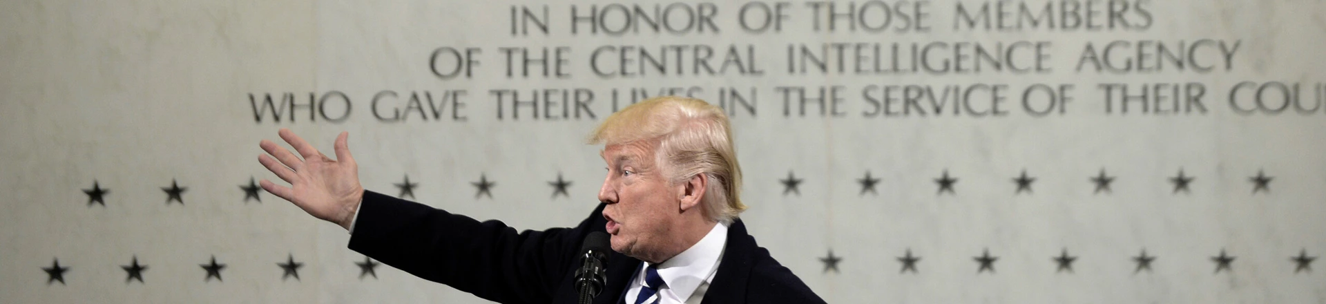 headquarters in Langley, Virginia. In his remarks Trump explained the CIA was his first visit because the "dishonest media" has made it appear he was having a feud with the intelligence community. Donald Trump visits CIA headquarters, Langley, Mclean, USA - 21 Jan 2017 (Rex Features via AP Images) headquarters in Langley, Virginia. In his remarks Trump explained the CIA was his first visit because the "dishonest media" has made it appear he was having a feud with the intelligence community. Donald Trump visits CIA headquarters, Langley, Mclean, USA - 21 Jan 2017 (Rex Features via AP Images)