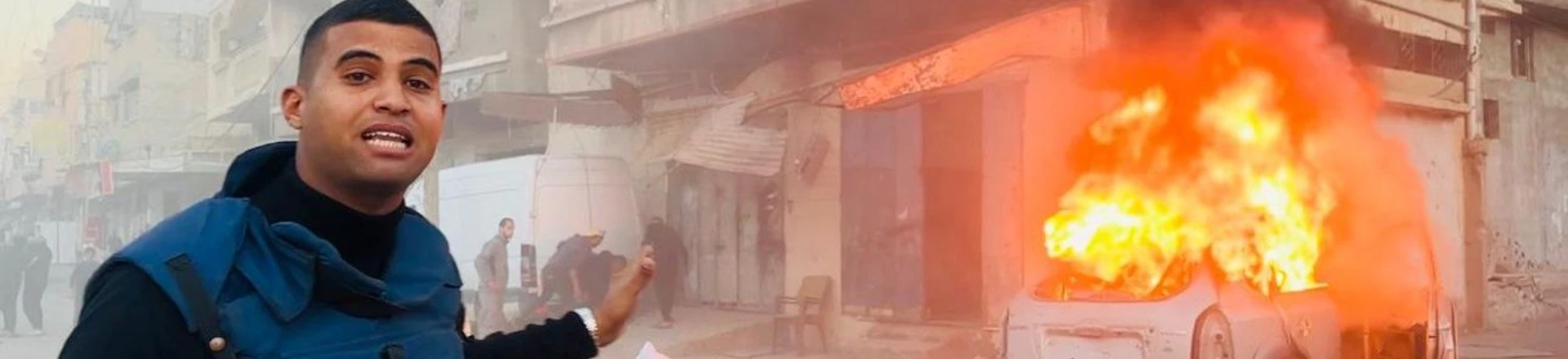 Hossam Shabat cobrindo ataque de Israel em Gaza. Hossam Shabat cobrindo ataque de Israel em Gaza.