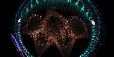 The Olympic Rings are made by fireworks during the opening ceremony of the Rio 2016 Olympic Games at the Maracana stadium in Rio de Janeiro on August 5, 2016. / AFP / Odd ANDERSEN        (Photo credit should read ODD ANDERSEN/AFP/Getty Images)