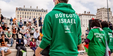 As part of the national week organized by the group "Just and Sustainable Peace between Israelis and Palestinians." More than 150 people gathered in Lyon, on the banks of Rhones, to show their solidarity with the Palestinian people, for the defense of freedoms, the right to boycott Israeli products, the end of the occupation, and the requirement of sanctions, as long as Israel is violating international law. Lyon 4 June 2016//KONRADK_090003/Credit:KONRAD K./SIPA/1606050904 (Sipa via AP Images)