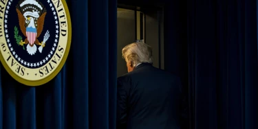 FILE: Bloomberg Best Of U.S. President Donald Trump 2017 - 2020: U.S. President Donald Trump departs after speaking during an event at the Eisenhower Executive Office Building in Washington, D.C., U.S., on Thursday, Dec. 19, 2019. Our editors select the best archive images looking back at Trumps 4 year term from 2017 - 2020. Photographer: Al Drago/Bloomberg via Getty Images