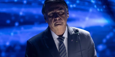 Jair Bolsonaro, Brazil's president, during the first televised presidential debate in Sao Paulo, Brazil, on Sunday, Aug. 28, 2022. Bolsonaro and former President Luiz Inacio Lula da Silva, the two front-runners in Brazils upcoming elections, had their first in-person confrontation in a televised debate five weeks before the vote. Photographer: Jonne Roriz/Bloomberg via Getty Images