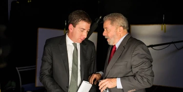 Glenn Greenwald and Luiz Inácio Lula da Silva at the Instituto Lula in Sao Paolo on April 8, 2016.