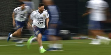 Argentina's Lionel Messi attends a team training session at the Sports Center FC Barcelona Joan Gamper, in Sant Joan Despi, Spain, Tuesday, June 5, 2018. Israel will play Argentina on Saturday June 9 in a friendly soccer match. (AP Photo/Manu Fernandez)