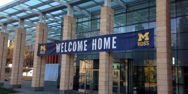 A sign welcomes visitors to the Stephen M. Ross School of Business on the University of Michigan campus in Ann Arbor, Mich., on Monday, Nov. 3, 2014. Crews working on a $135 million expansion of the Ross School moved a 65-foot-tall tree 500 feet from the side of the building to an area close to the front entrance.  (AP Photo, Mike Householder) A sign welcomes visitors to the Stephen M. Ross School of Business on the University of Michigan campus in Ann Arbor, Mich., on Monday, Nov. 3, 2014. Crews working on a $135 million expansion of the Ross School moved a 65-foot-tall tree 500 feet from the side of the building to an area close to the front entrance.  (AP Photo, Mike Householder)