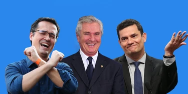 Deltan Dallagnol, Fernando Collor de Mello e Sergio Moro (Arte: Giovana Abreu) Deltan Dallagnol, Fernando Collor de Mello e Sergio Moro (Arte: Giovana Abreu)