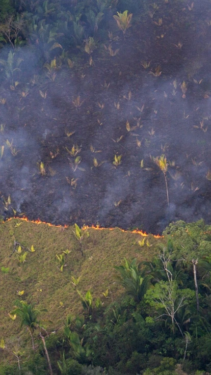 Vista da reserva indígena Uru-Eu-Wau-Wau, em Rondônia, pegando fogo em 24 de setembro de 2016.