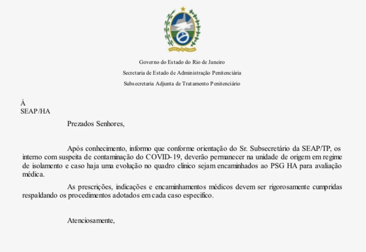 Coronavírus nos presídios: há pelo menos 4 casos suspeitos na cadeia mais superlotada do Rio