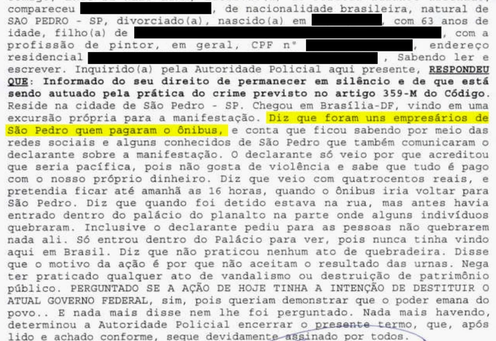Depoimentos mostram que terroristas tiveram ônibus, hospedagem e até alimentação de graça para tentativa de golpe em Brasília