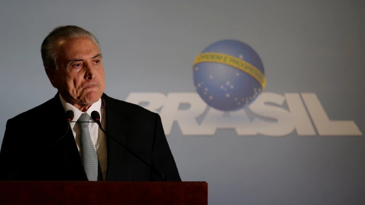 Brazil's President Michel Temer speaks at the Planalto Palace in Brasilia, Brazil, May 18, 2017. REUTERS/Ueslei Marcelino ORG XMIT: BRA107 Brazil's President Michel Temer speaks at the Planalto Palace in Brasilia, Brazil, May 18, 2017. REUTERS/Ueslei Marcelino ORG XMIT: BRA107
