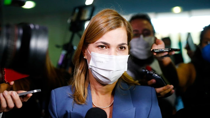 The Secretary of Labor Management of the Brazilian Ministry of Health, Mayra Pinheiro, italks to reporters after she testified at the Parliamentary Committee of Inquiry that investigates the government's handling of the coronavirus pandemic, at the Federal Senate, in Brasilia, on May 25, 2021. Photo: DIDA SAMPAIO/ESTADAO CONTEUDO (Agencia Estado via AP Images) The Secretary of Labor Management of the Brazilian Ministry of Health, Mayra Pinheiro, italks to reporters after she testified at the Parliamentary Committee of Inquiry that investigates the government's handling of the coronavirus pandemic, at the Federal Senate, in Brasilia, on May 25, 2021. Photo: DIDA SAMPAIO/ESTADAO CONTEUDO (Agencia Estado via AP Images)
