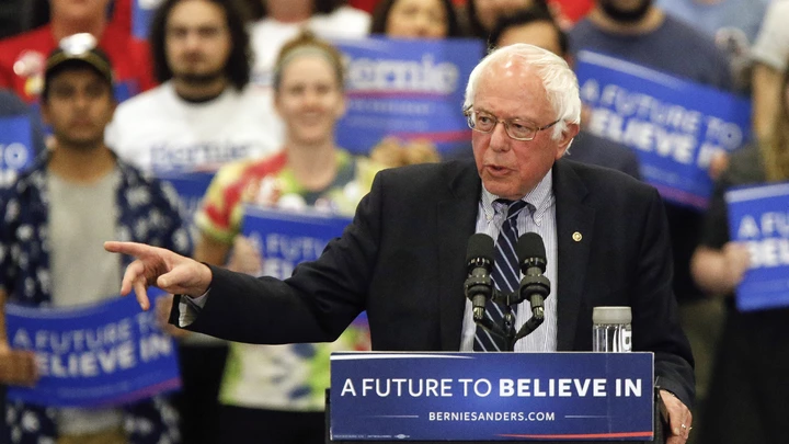 Democratic presidential candidate Sen. Bernie Sanders, I-Vt., speaks during a campaign rally at Fitzgerald Fieldhouse on the University of Pittsburgh campus, Monday, April 25, 2016, in Pittsburgh. (AP Photo/Keith Srakocic)