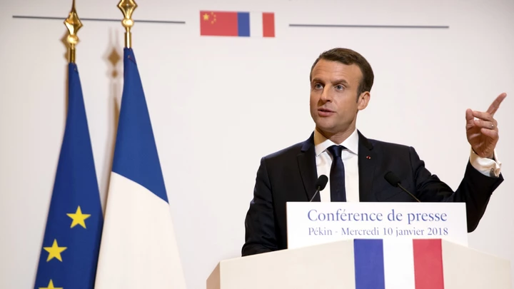 French President Emmanuel Macron speaks at a press conference at the French Embassy in Beijing, Wednesday, Jan. 10, 2018. (AP Photo/Mark Schiefelbein, Pool) French President Emmanuel Macron speaks at a press conference at the French Embassy in Beijing, Wednesday, Jan. 10, 2018. (AP Photo/Mark Schiefelbein, Pool)